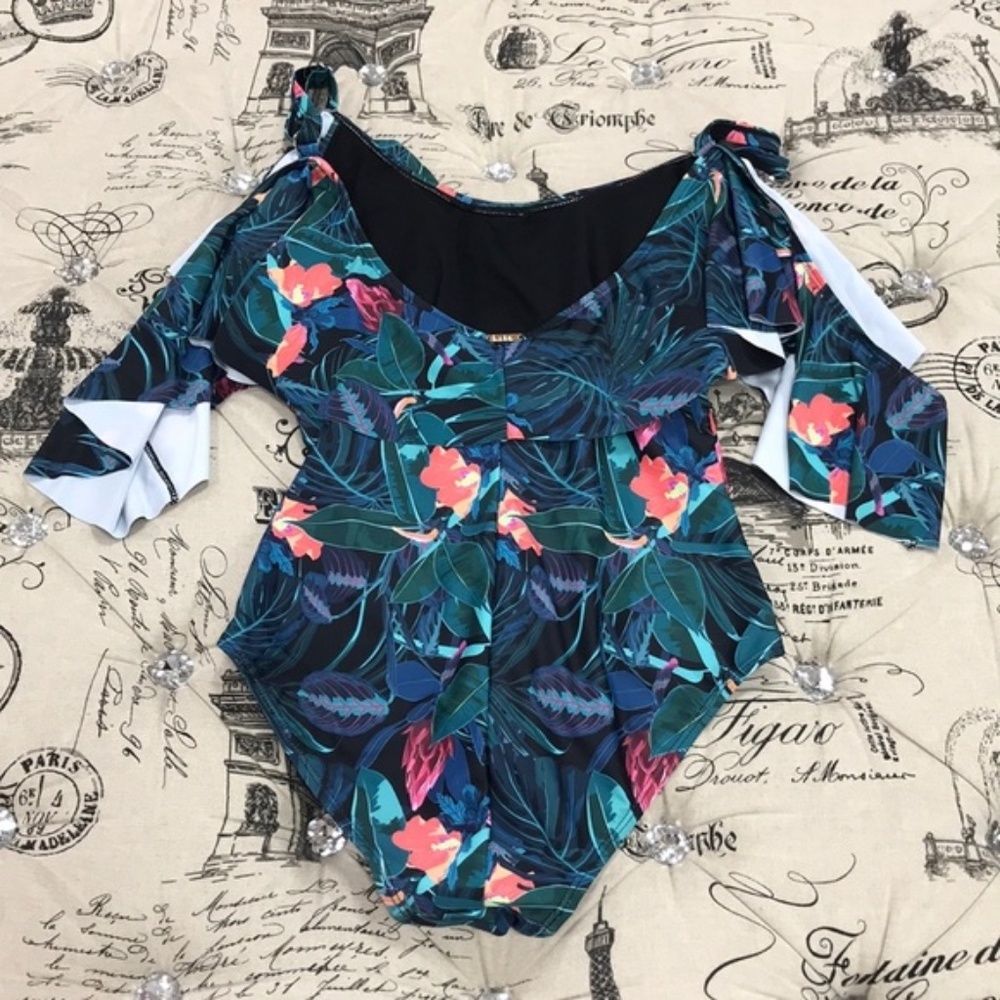 Nicole Miller Ruffled Cold Shoulder Swimsuit - Picture 4 of 7